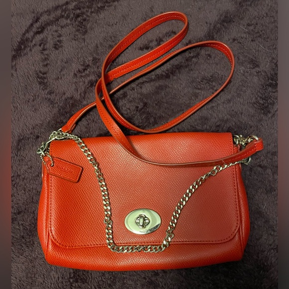 Coach Red Crossbody Bag with Gold Chain - Picture 1 of 4
